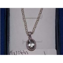 NECKLACE - 1.75CT OVAL FACETED LIVELY GREEN/YELLOW AMETHYST & ROUND FACETED DIAMOND IN STERLING SILV