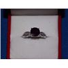Image 1 : RING - 2.5CTW ROUND FACETED GARNET & 2 DIAMONDS IN STERLING SILVER SETTING - INCLUDES CERTIFICATE $4