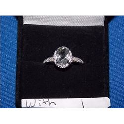 RING - 1.7 CT OVAL FACETED GREEN AMETHYST & 2 DIAMONDS IN STERLING SILVER SETTING - INCLUDES CERTIFI