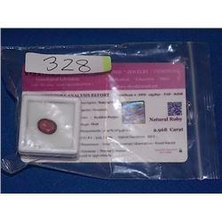 GEMSTONE - 2.96CT OVAL FACETED RUBY - ASSAY CARD CERTIFICATION BOTH SEALED AND NUMBERED - RETAIL EST