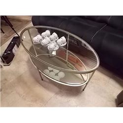 NEW OVAL METAL & GLASS MIRROR TOP COFFEE TABLE