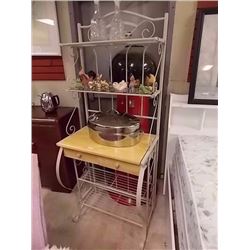 BAKERS RACK - WIRE FRAMING WIHT MAPLE TOP & DRAWER