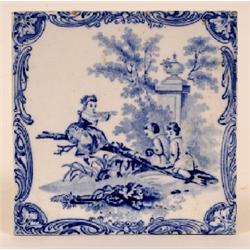 A Set of Nine Minton Watteau Tiles, printed characters in 18th century costume (9) See illustration