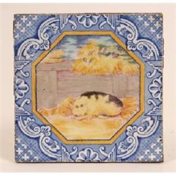 A Group of Minton & Hollins Tiles, with octagonal central panel, decorated various scenes including