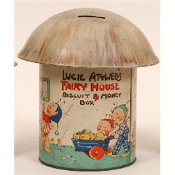 A William Crawford & Son Tin, Mabel Lucie Attwell's Fairy House biscuit and money box, 20 cm See il