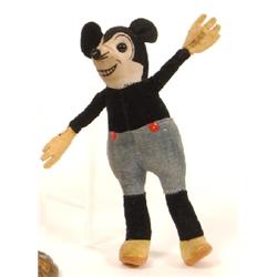 A Deans Rag Book Mickey Mouse Figure, with glass eyes and felt hands, (tail missing) 17 cm See illu