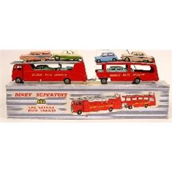 A Die Cast Dinky Super Toys Car Carrier with Trailer, No 983, 44 cm, boxed, and various Dinky cars,