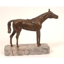 A Bronze Study of a Racing Horse, standing on a marble plinth, 26 cm See illustration