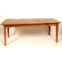 A 19th Century Fruit Wood Kitchen Table, with plank top on square tapering legs, 180 cm See illustr