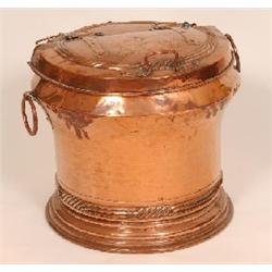 A 19th Century Dutch Copper Bin, with two carrying handles and lift up lid, initialled ACW, 60 cm S