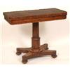 Image 1 : A Victorian Rosewood Card Table, the rectangular fold over top on a turned column with quatrefoil ba