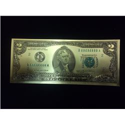 24 KARAT GOLD FOILED TWO DOLLAR USA BANK NOTE
