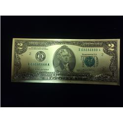 24 KARAT GOLD FOILED TWO DOLLAR USA BANK NOTE