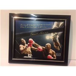 ERNIE SHAVERS SIGNED 8" X 10" PHOTO VS MUHAMMAD ALI W/ INSCRIPTION REFERENCING ALI (SHAVERS HOLOGRAM