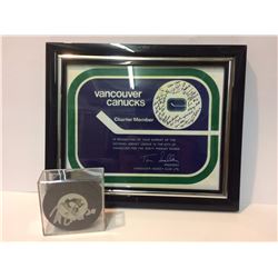 VANCOUVER CANUCKS CHARTER MEMBER RECOGNITION FRAMED WALL PLAQUE