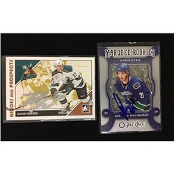 MASON RAYMOND SIGNED O-PEE-CHEE ROOKIE HOCKEY TRADING CARD W/ JANNIK HANSEN HEROES & PROSPECTS CARD