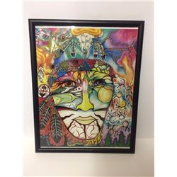 2010 FRAMED NATIVE ART PRINT BY HUBERT BILLY (12" X 15")