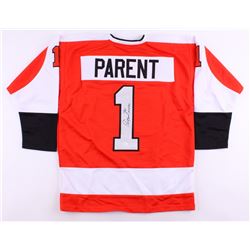 BERNIE PARENT SIGNED FLYERS JERSEY INSCRIBED "HOF 84" (JSA COA)