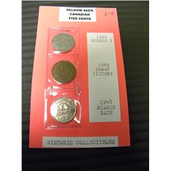 SELDOM SEEN 5 CENT CANADIAN COINS