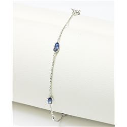 14K White Gold Sapphire (1.50ct) & Diamond (0.16ct) Bracelet, Insurance Value $1300