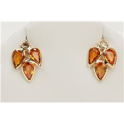 14K Yellow Gold Diamond (0.10ct) and Orange Sapphire(3.00ct) Earrings, Insurance Value $1500