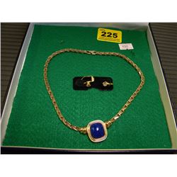 BLUE AND GOLD COLOUR NECKLACE & EARRING SET