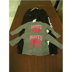 NEW SMALL ADIDAS SWEATPANTS/2 CHILDS ROOTS SHIRTS................