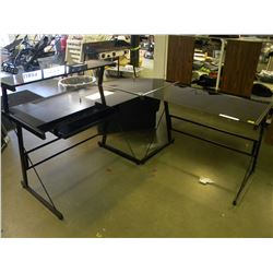 NEW BLACK GLASS & METAL CORNER COMPUTER DESK /W PULLOUT KEYBOARD TRAY