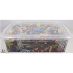 TOTE FILLED WITH ASSORTED LEGO PIECES