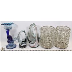 LOT OF ASSORTED GLASS ART INCL 2 DECORATIVE