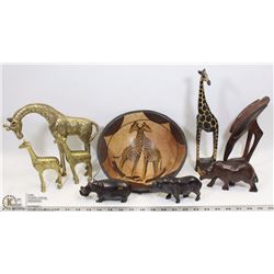 LOT OF 8 BRASS/WOOD AFRICAN ANIMALS