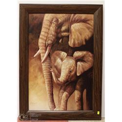 FRAMED CANVAS ELEPHANT MOM AND BABY 42 X 29