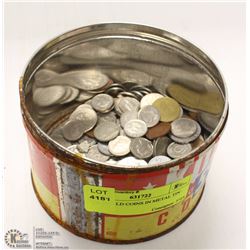 150+ WORLD COINS IN METAL TIN