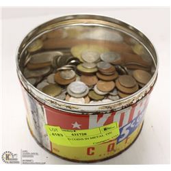 150+ WORLD COINS IN METAL TIN