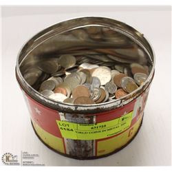 150+ WORLD COINS IN METAL TIN