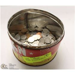 150+ WORLD COINS IN METAL TIN