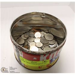 150+ WORLD COINS IN METAL TIN