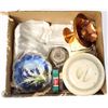 Image 1 : BOX OF ASSORTED DISHES, GLASSES, AND A CLAY CROC