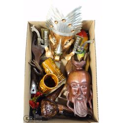 BOX OF ESTATE WOODEN AND MISC DECORATIONS