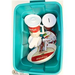 TOTE WITH ASSORTED CAMPBELL SOUP COLLECTIBLES
