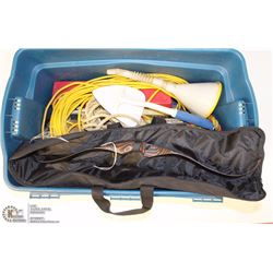 TOTE W/ ROAD SIDE HAZARD KIT, EXTENSION CORDS,