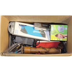 BOX OF MISC. INCL LITTLE TOTEM POLE, ASSORTED