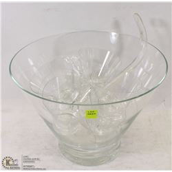 GLASS PUNCH BOWL WITH GLASSES AND LADEL
