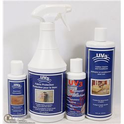 BOX OF UV3 LEATHER AND FABRIC CLEANERS
