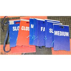 LOT OF SANDWICH SIGNS INCLUDING FAST, SLOW, MEDIUM