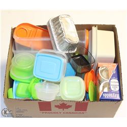 BOX OF ASSORTED FOOD STORAGE AND BAKING TINS