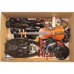 BOX OF WOODEN DECORATIONS