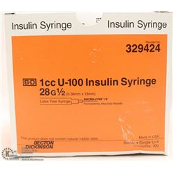BOX OF 100  INSULIN SYRINGE 1CC 28G 1/2