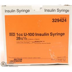 BOX OF 100  INSULIN SYRINGE 1CC 28G 1/2