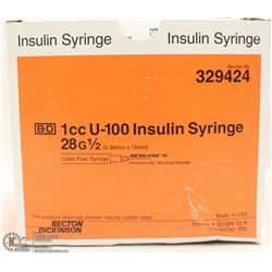 BOX OF 100  INSULIN SYRINGE 1CC 28G 1/2